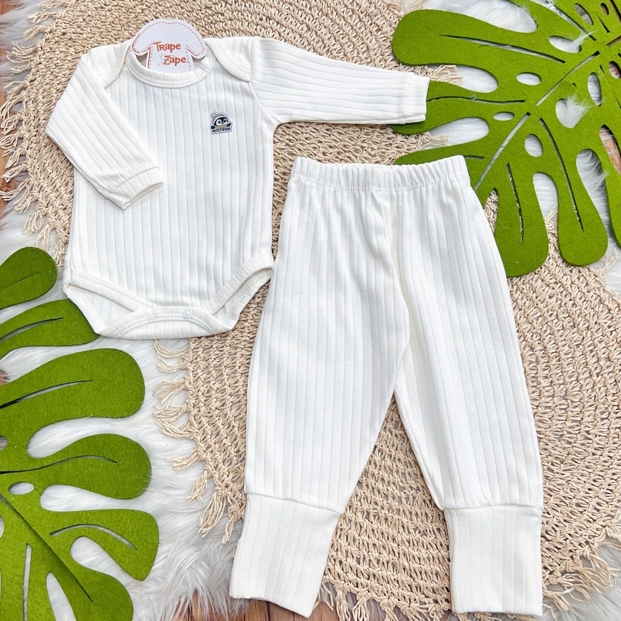 Conj. Body m/longa e Calça canelada - Off White
